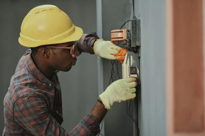 Appliance technician working on washer dryer in Edmonton Alberta home